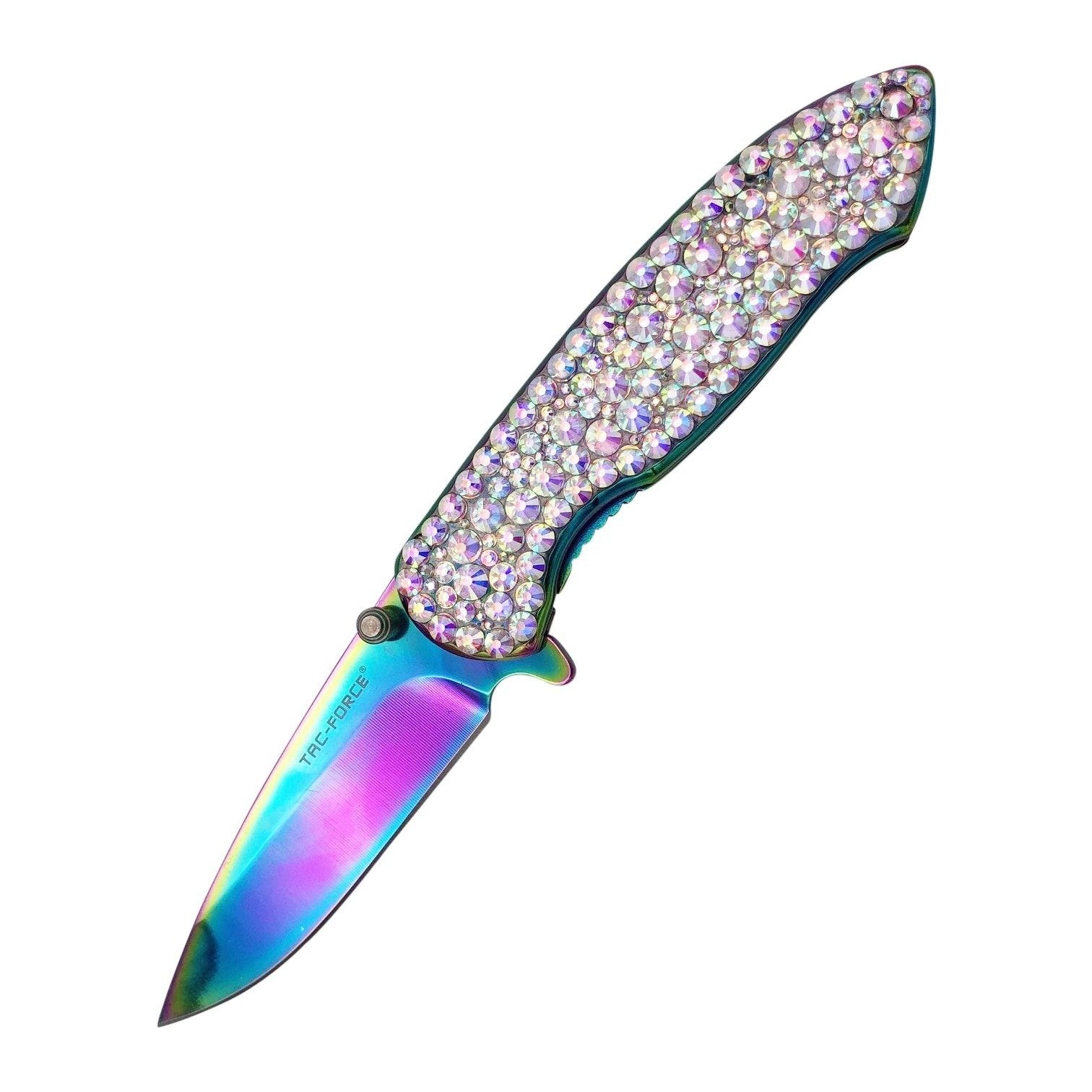 Swarovski Crystal Rainbow Pocket Knife - Blades For Babes Spring Assisted