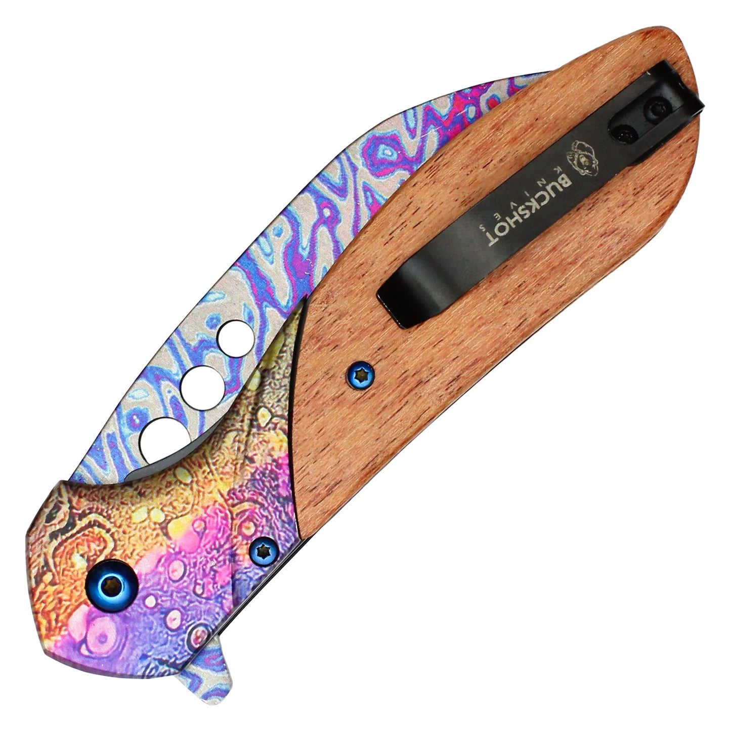 Rainbow Wood Damascus Blade - Blades For Babes - Pocket Knife - 2