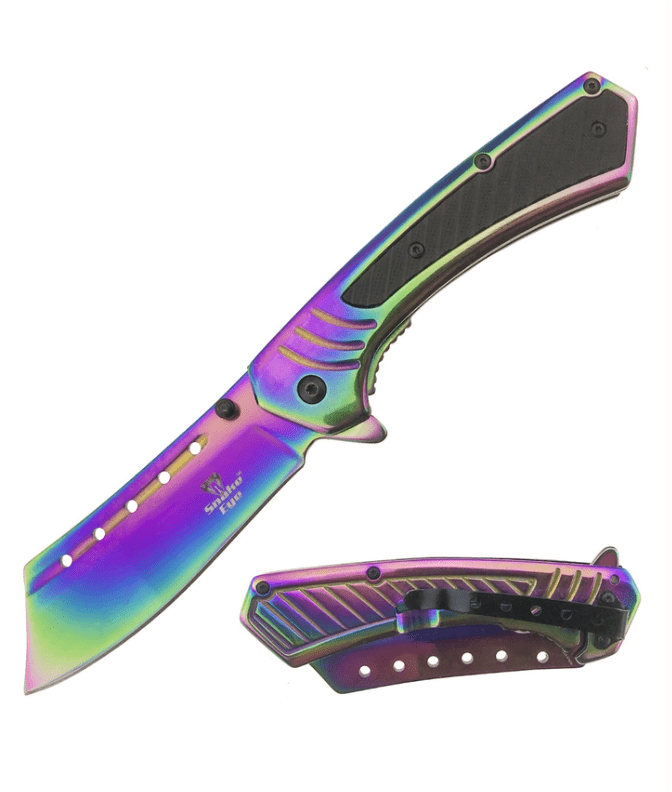 Rainbow Butcher Spring Assisted Cleaver Blade - Blades For Babes - Spring Assisted - 1