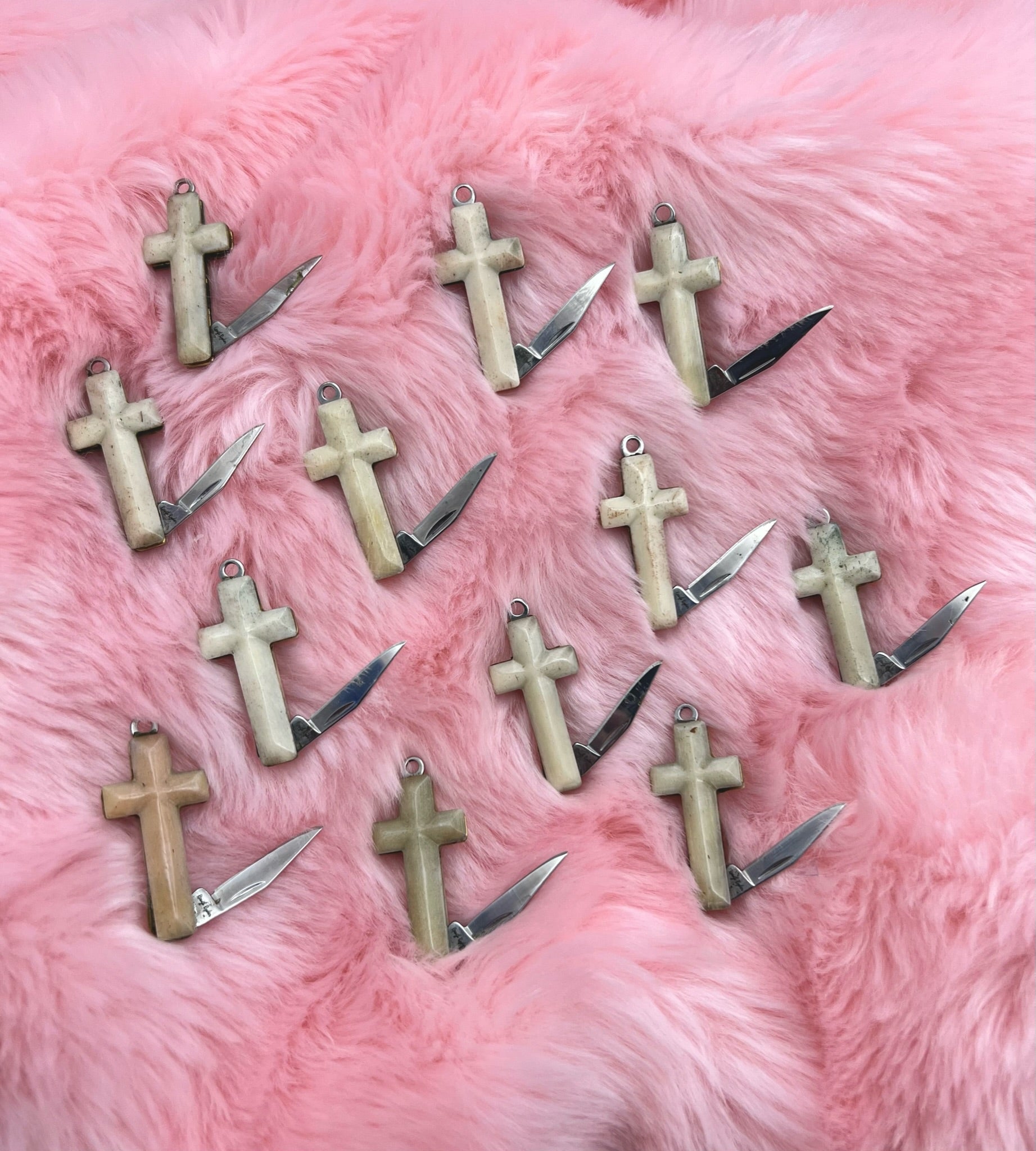 White Cross Pendant Knife - Blades For Babes - Folding Blade - 1