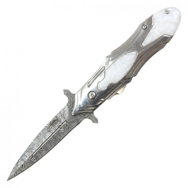 Royal Damascus Blade - White - Blades For Babes - Pocket Knife - 1