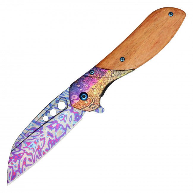 Rainbow Wood Damascus Blade - Blades For Babes - Pocket Knife - 1
