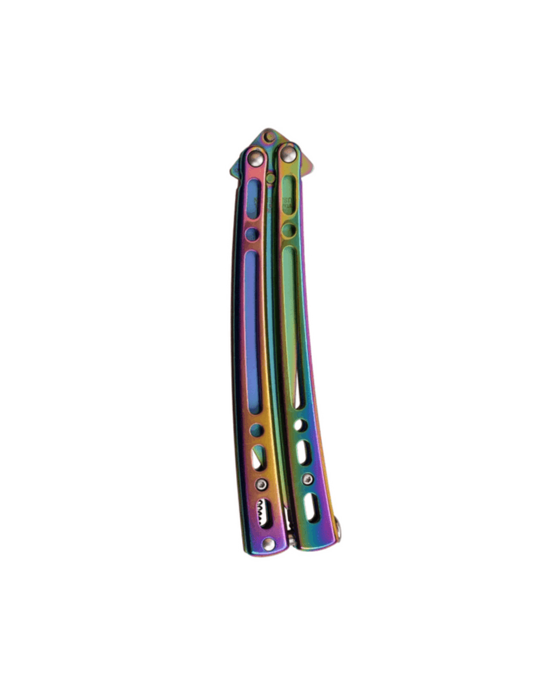 THIRD BUTTERFLY KNIFE RAINBOW BLUE PATTERN BLADE 11CM - Wicked Store