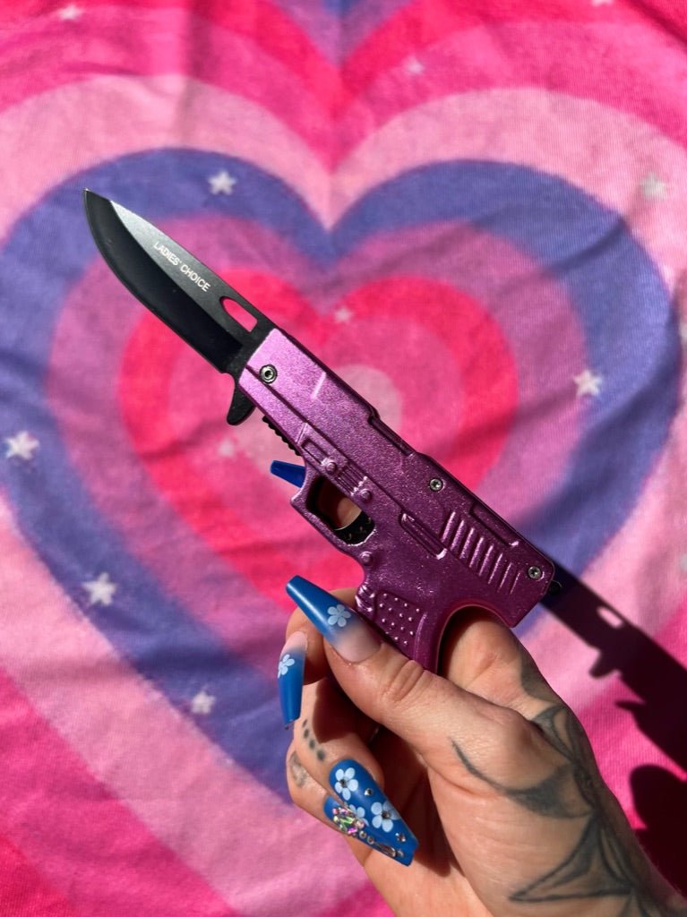 Hot Pink Gun Knife - Blades For Babes - Spring Assisted - 3