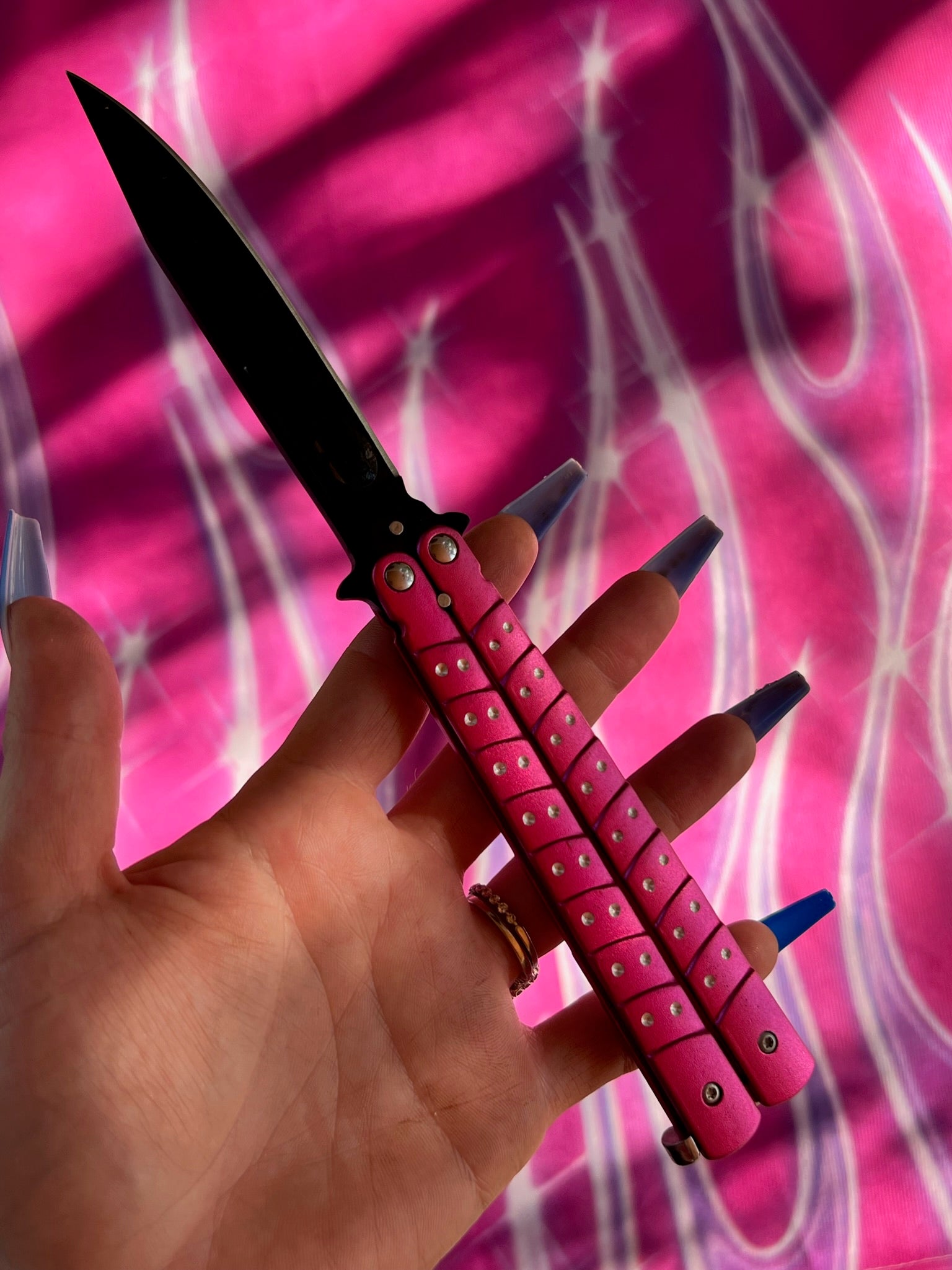Hot Pink Studded Butterfly - Blades For Babes - Butterfly Blade - 5