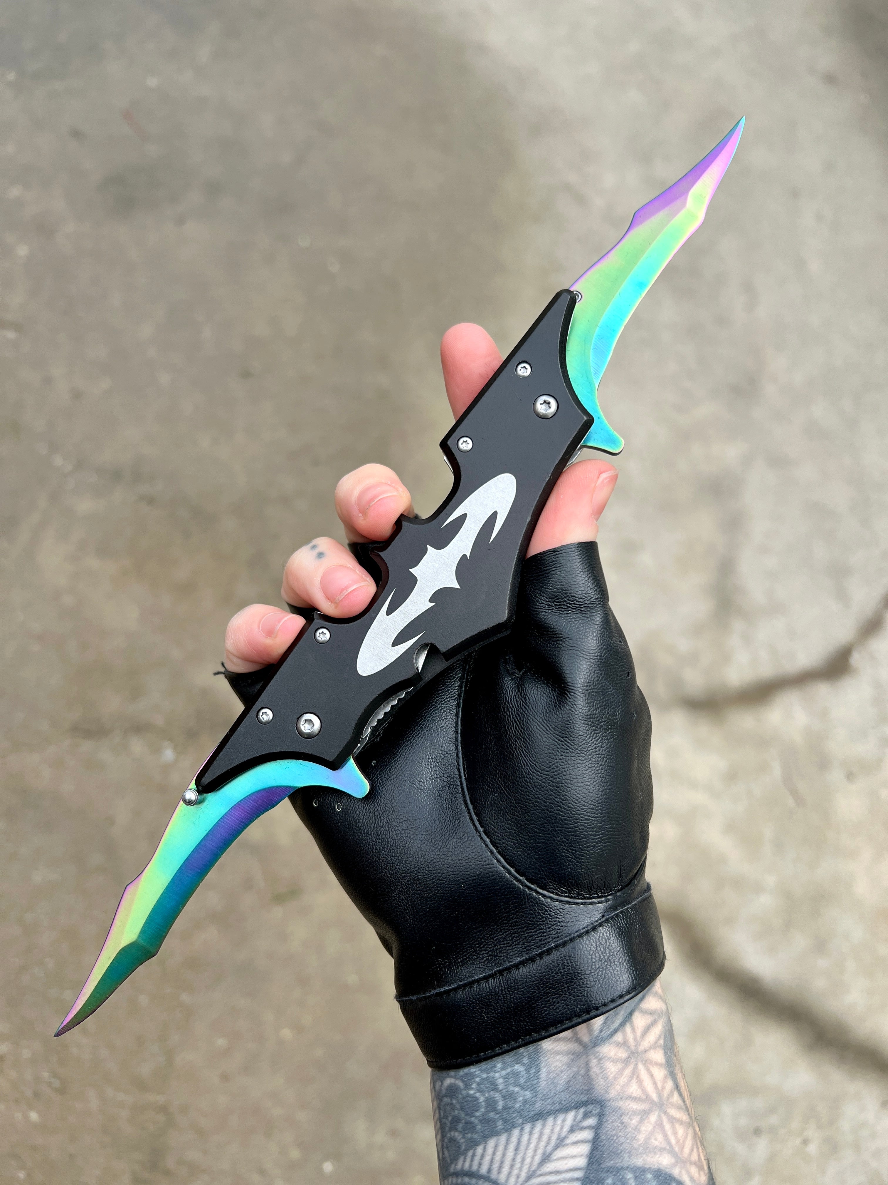Dual Blade Rainbow Bat Knife - Blades For Babes - Spring Assisted - 1