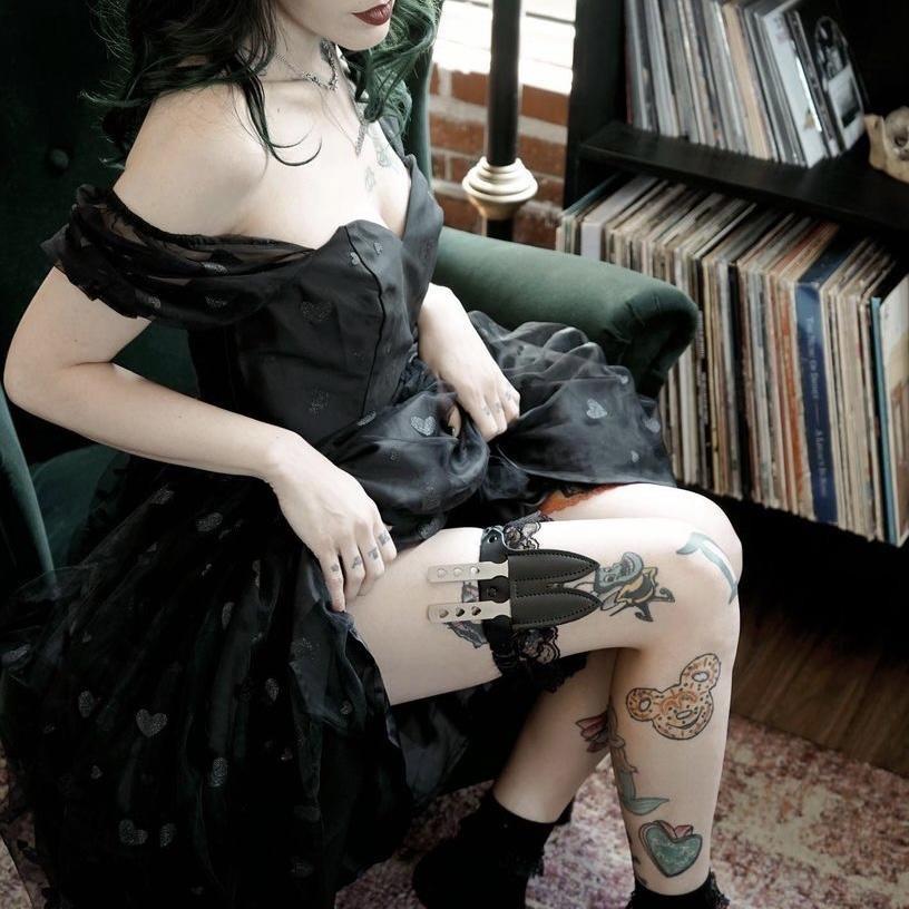 Black Color Leather & Lace Garter Knife | Shop Now Blades For Babes Black Color Leather & Lace Garter Knife | Shop Now Blades For Babes