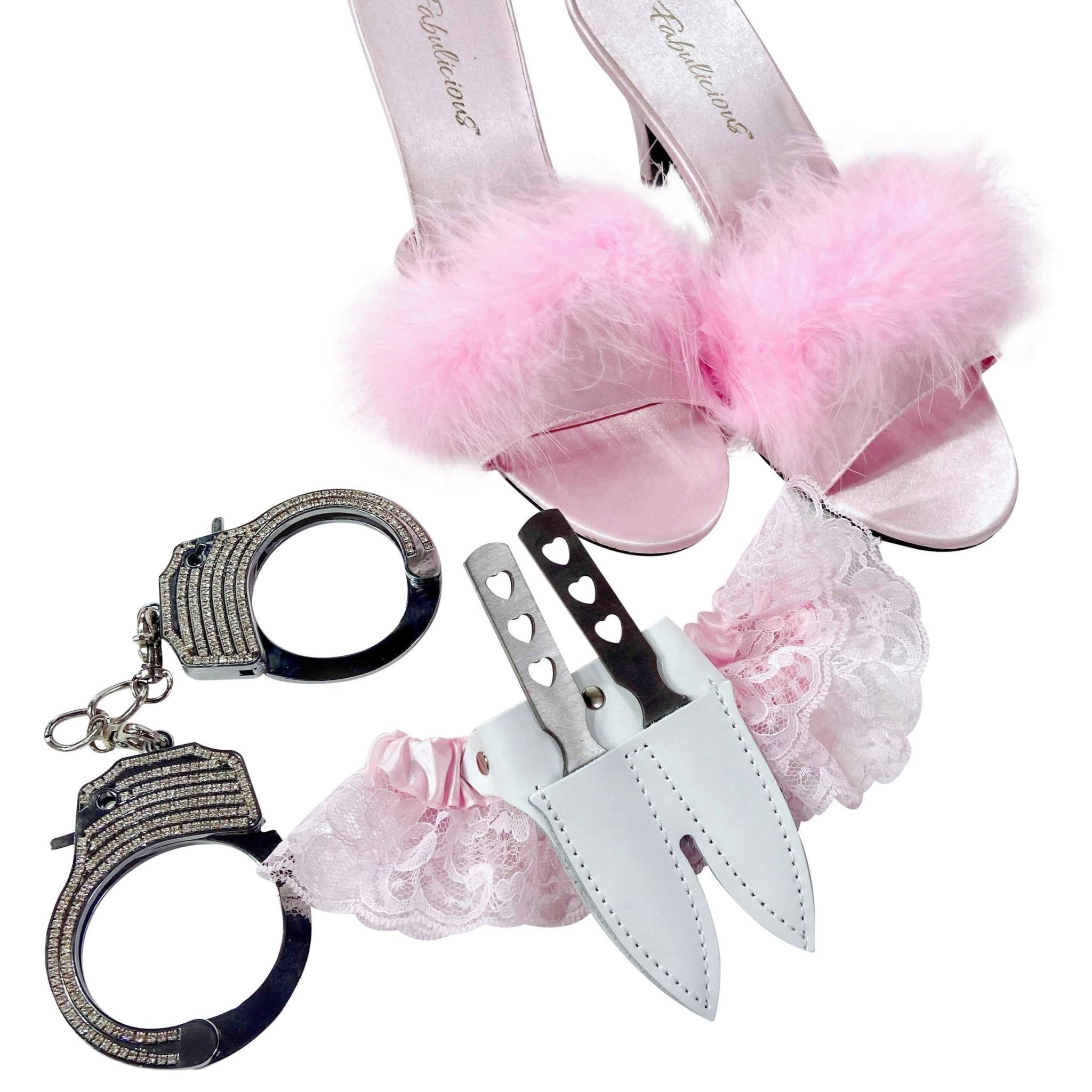 Leather & Lace Garter Knife - Pink & White Plus Size - Blades For Babes - Throwers - 3