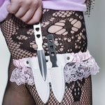 Leather & Lace Garter Knife - Pink & White Plus Size - Blades For Babes - Throwers - 2