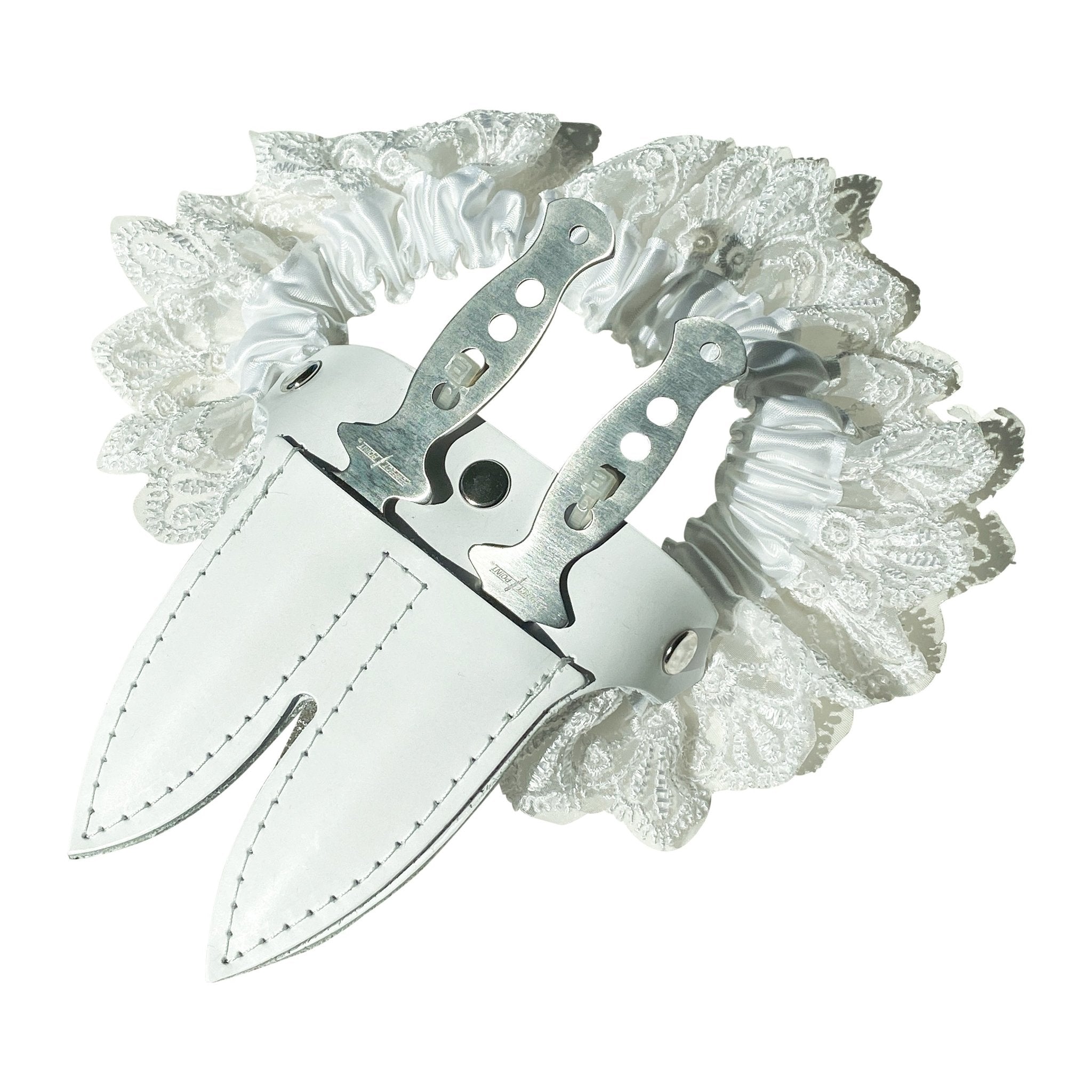 Leather & Lace Garter Knife - White Plus Size - Blades For Babes Throwers
