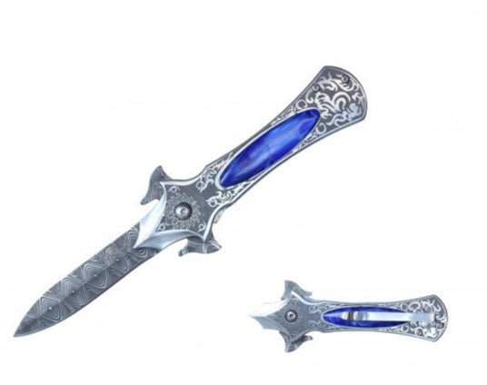 Royal Damascus Knife - Blue - Blades For Babes - Pocket Knife - 1