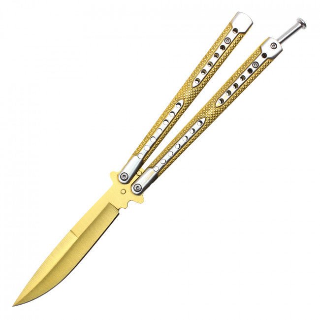 THIRD BUTTERFLY KNIFE RAINBOW BLUE PATTERN BLADE 11CM - Wicked Store