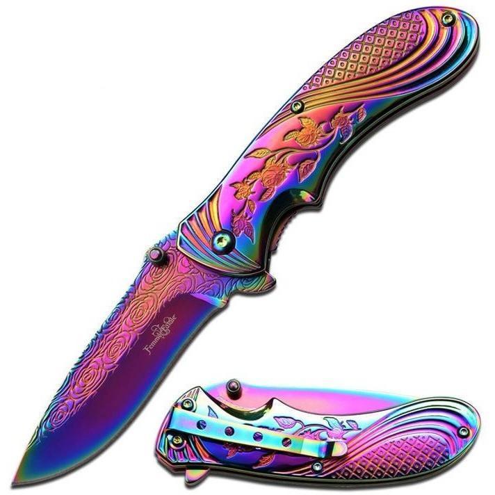 Rainbow Rose Knife - Blades For Babes Spring Assisted