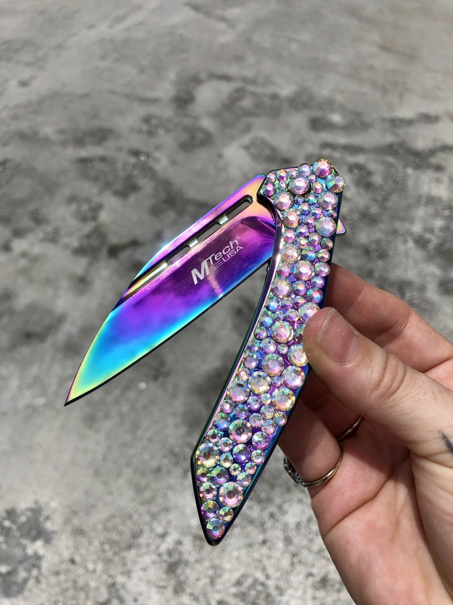 Swarovski Crystal Rainbow Folding Knife - Blades For Babes Folding Blade