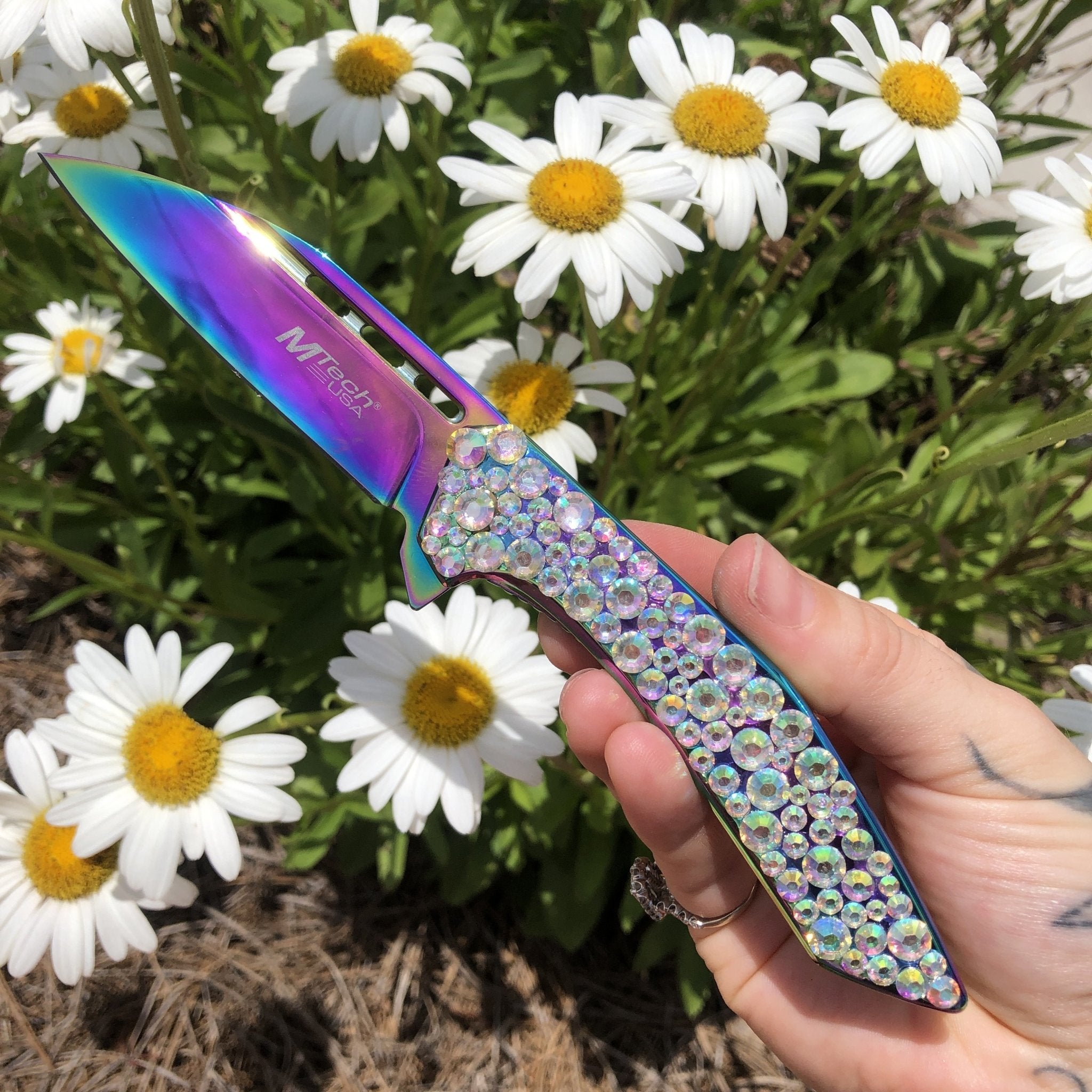 Swarovski Crystal Rainbow Folding Knife - Blades For Babes Folding Blade
